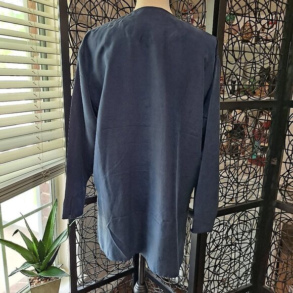 Bogari Collection Size Medium Navy Blue Silk Tunic Buttons Long Sleeve Lagenlook - Picture 5 of 8
